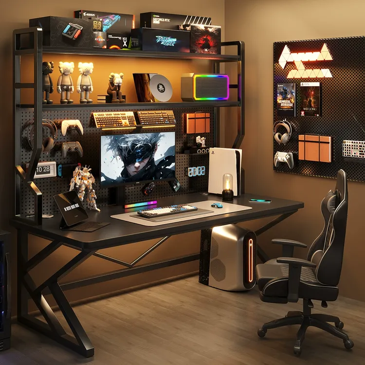 洞洞板电竞桌台式电脑桌卧室家用学习桌书桌书架一体桌简约办公桌