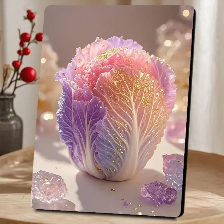 唯美七彩白菜百财进门好寓意摆台新年家用装饰客厅电视柜摆件