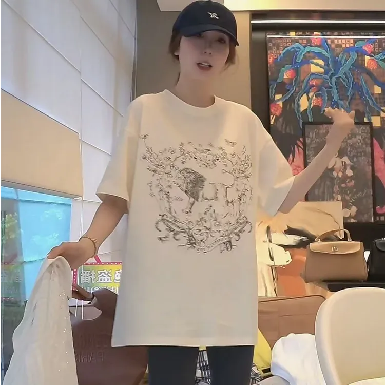 慵懒风半袖印花宽松短袖T恤休闲舒适气质短袖T百搭女夏设计感潮流