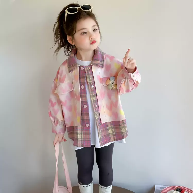 女童时髦秋季格子外套洋气宝宝2025新款春秋装上衣儿童薄款衬衫潮