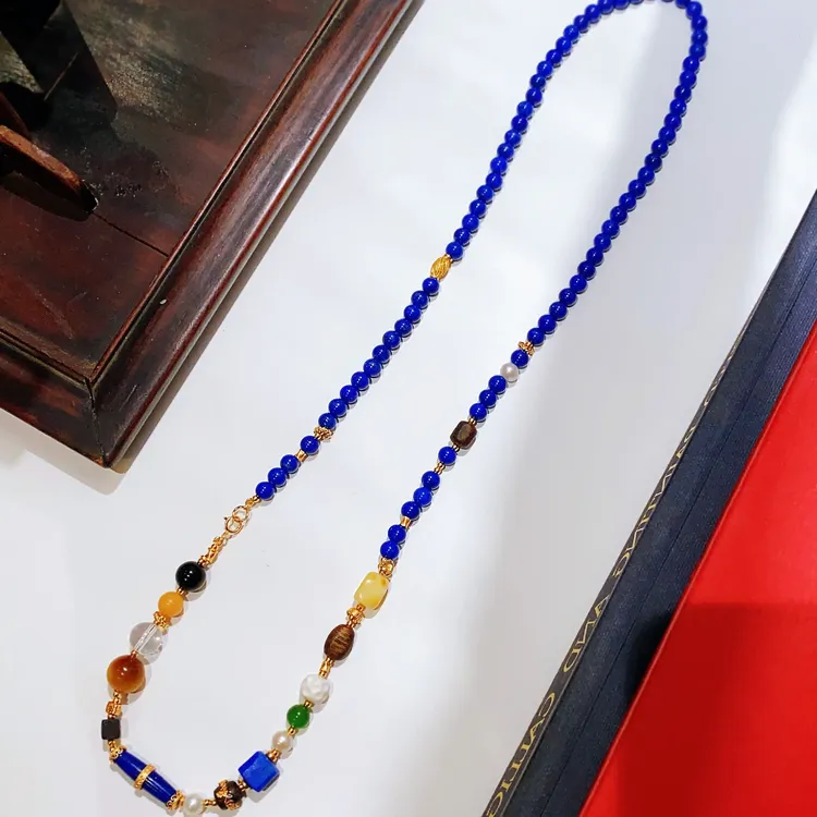 青金石时尚简约气质项链蓝色百搭长款彩色