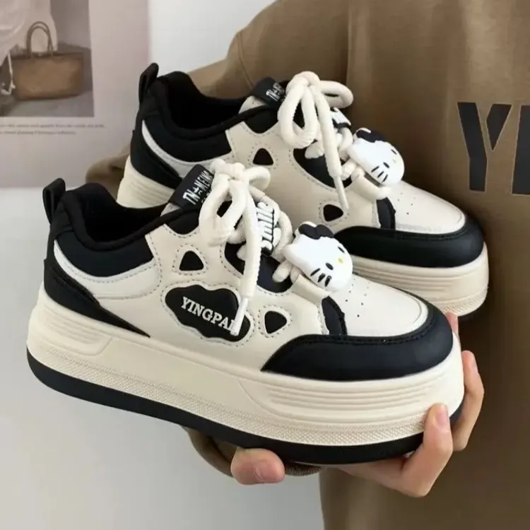 女童高颜值厚底熊猫小白鞋2025年春秋季休闲百搭圆头面包儿童板鞋