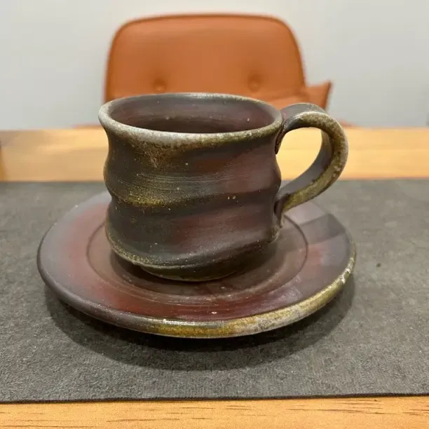 日本柴窑备前烧岩本哲也手工螺旋落灰咖啡杯套窑变下午茶杯