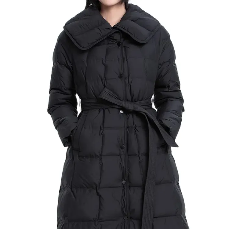 冬季新款女通勤翻领收腰显瘦保暖气质长款白鹅绒羽绒服中长款女款