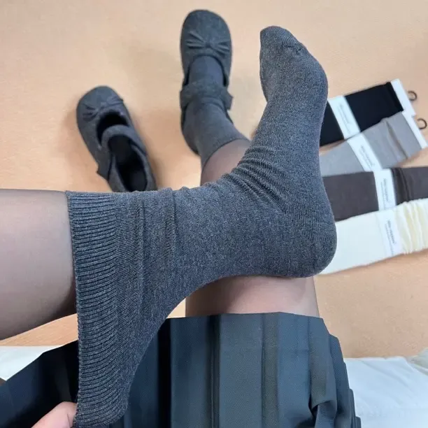 【5双装】南业秋冬新款简约百搭美拉德显瘦学院风无骨羊毛堆堆袜女