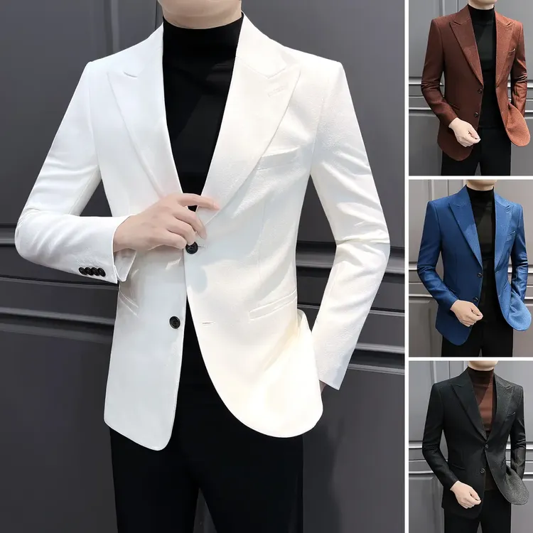 银丝戗驳领休闲西装男款2025春秋季雅痞英伦男装商务男士西服外套
