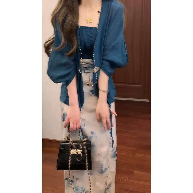 新中式国风禅意女装夏季高级感气质改良汉服半身裙子时尚两件套装