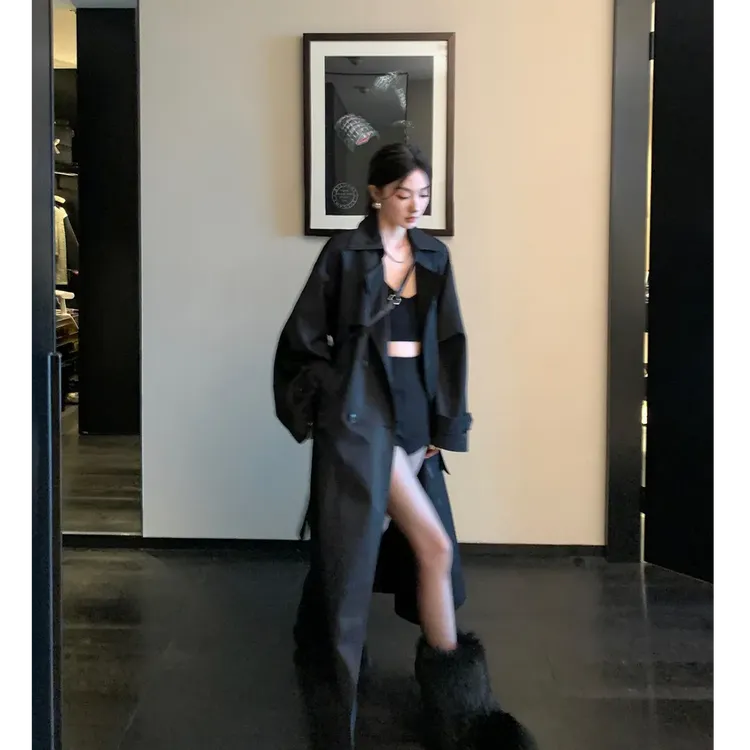 【秀场风衣】翻领双排扣外套女秋季新款小个子中长款风衣富家千金风