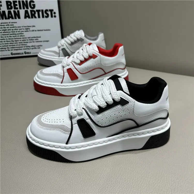 韩版潮流春季新款男士低帮休闲鞋时尚百搭2025年厚底系带滑板鞋男