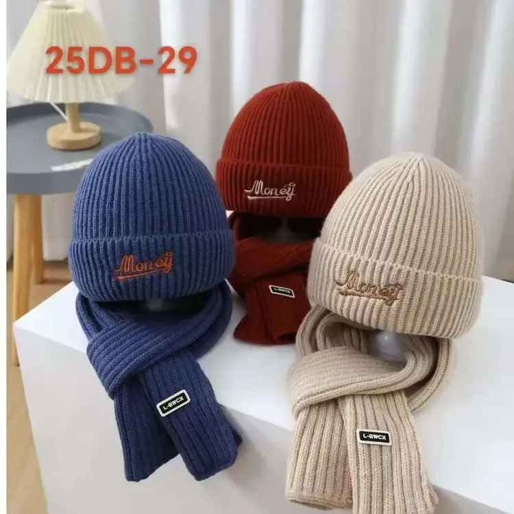 【ILR US专属包邮】儿童字母刺绣帽子围巾2件套 冬季保暖套装