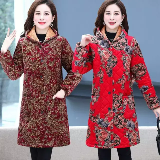 2023棉衣女冬加绒加厚棉服中老年妈妈中长款宽松大码棉袄洋气罩衣