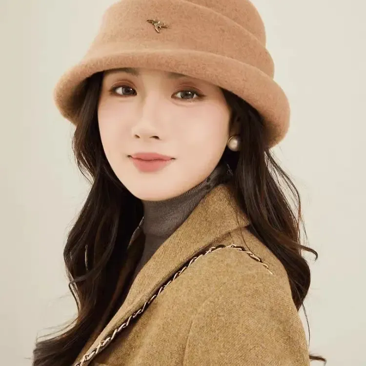 赫本风毛呢礼帽女秋冬季优雅气质保暖渔夫帽高级感新款时尚盆帽 