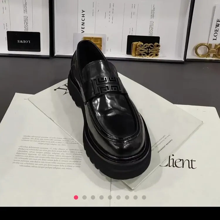 鞋子纯色厚底休闲皮鞋一脚蹬商务风商务单鞋圆头