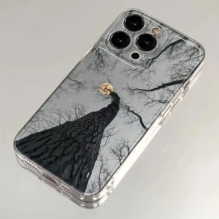 高级树枝抱月适用iPhone16pro手机壳华为vivo小米oppo硅胶透明