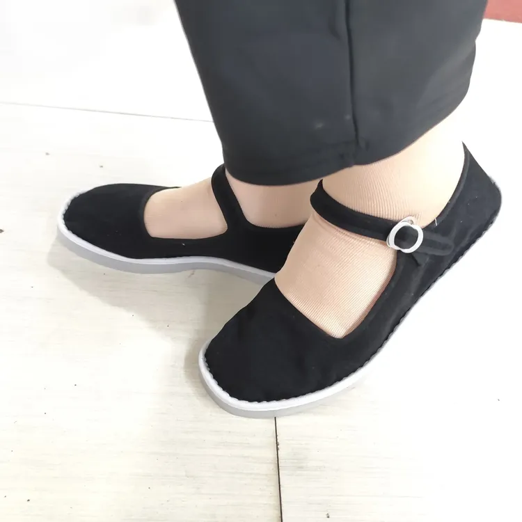 女士一带布鞋手工方口鞋黑色浅口单鞋上班工作鞋白色平底塑料底