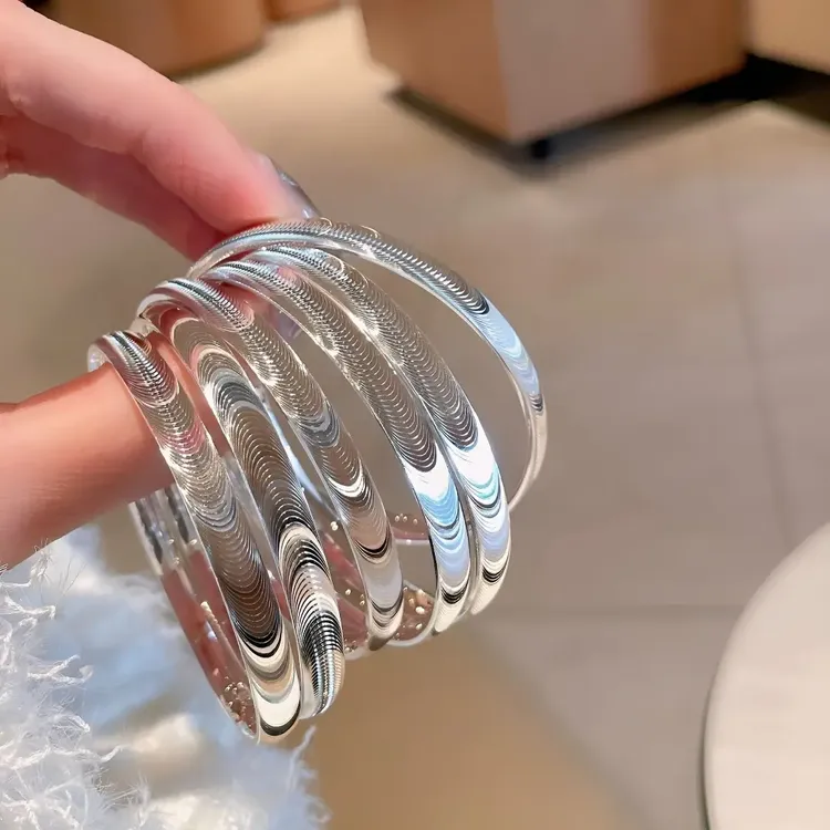 铜合金塑料手镯 银色猫眼手镯女时尚百搭实心镯子小众设计高级