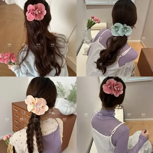 早春欧若风～新款彩色蝴蝶兰甜美花朵仙气侧边夹一字鸭嘴夹发夹 F