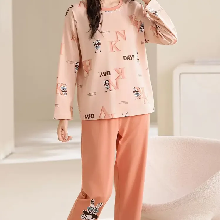 3734字母小兔子莱卡棉女士秋冬季家居服