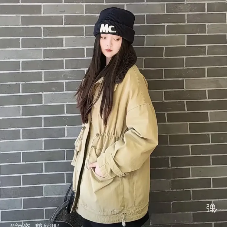 领姿LINGZI中长款复古风防风保暖羽绒服4130223