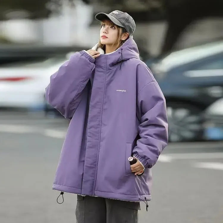 双面穿棉服男女同款情侣装棉袄加厚冬季加绒连帽棉衣防风防水外套