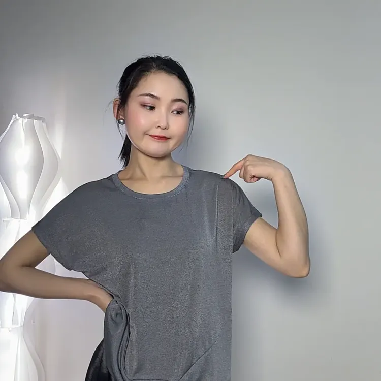 夏季V领春夏毛针织衫短袖时尚抽绳黑色常规款纯色圆领透气