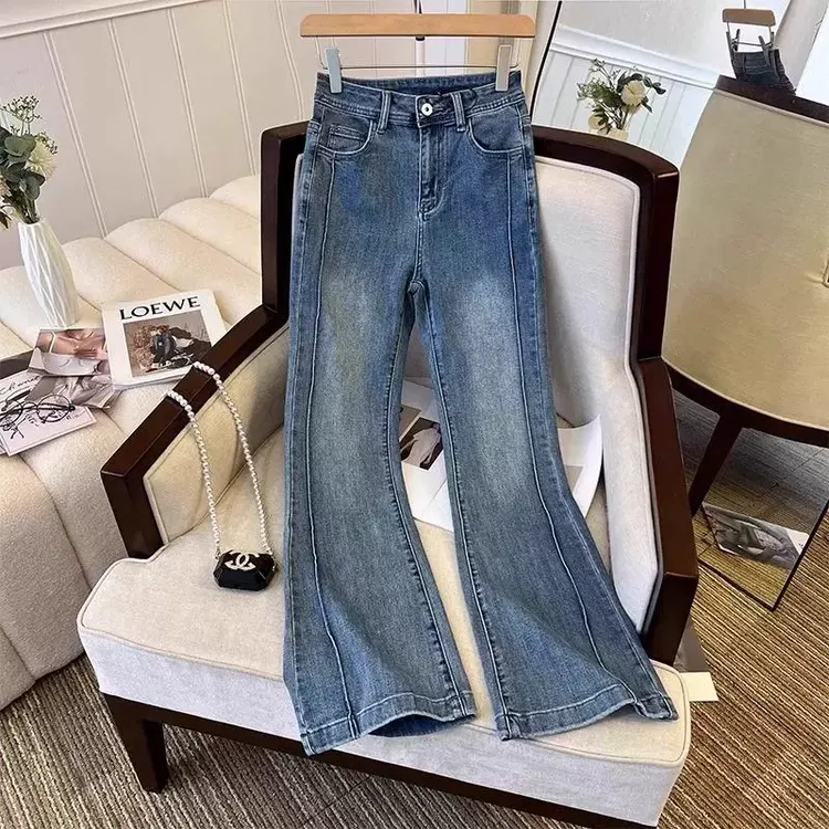 复古微喇牛仔裤女春秋2025新款梨形身材大码胖mm高腰显瘦喇叭裤潮