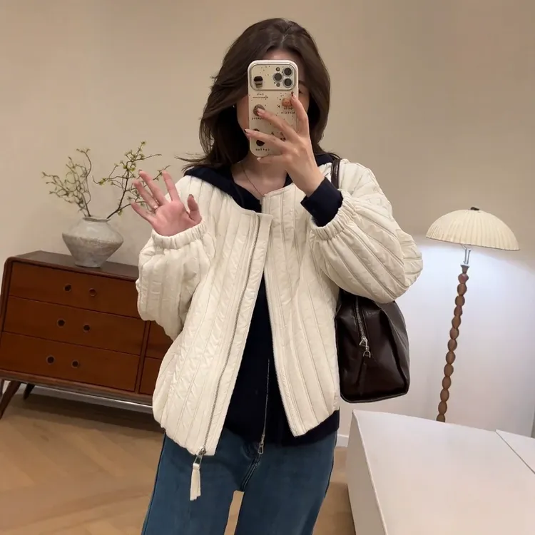 爆款圆领休闲加厚短款外套女2025春装新款休闲时尚百搭开衫上衣