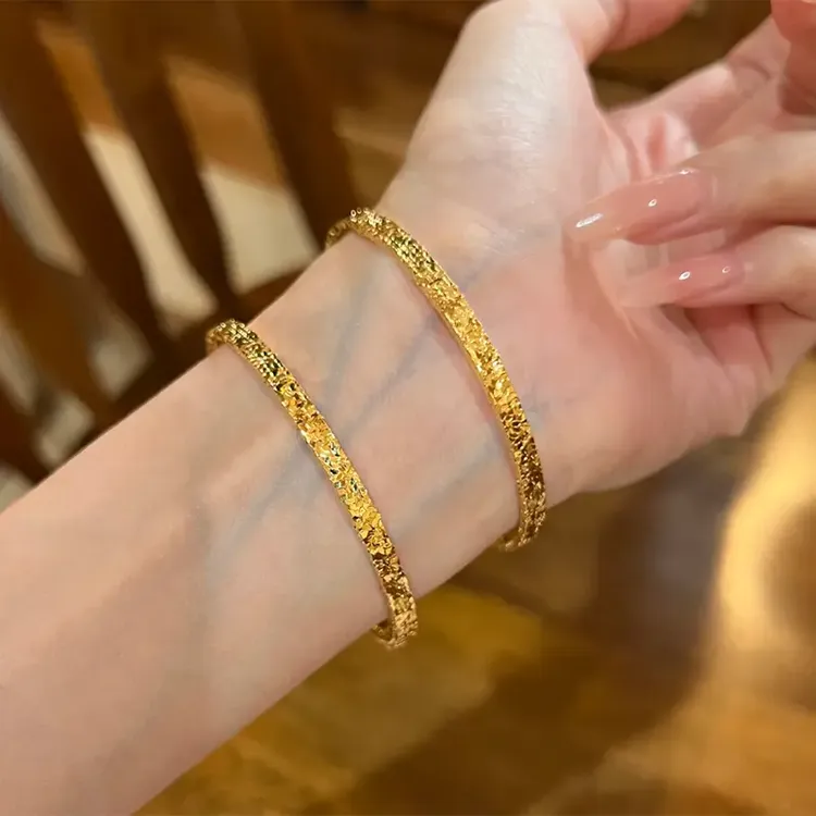 足银手镯 碎碎冰纯银镀金手镯女款爆闪实心手环时尚手饰情人节