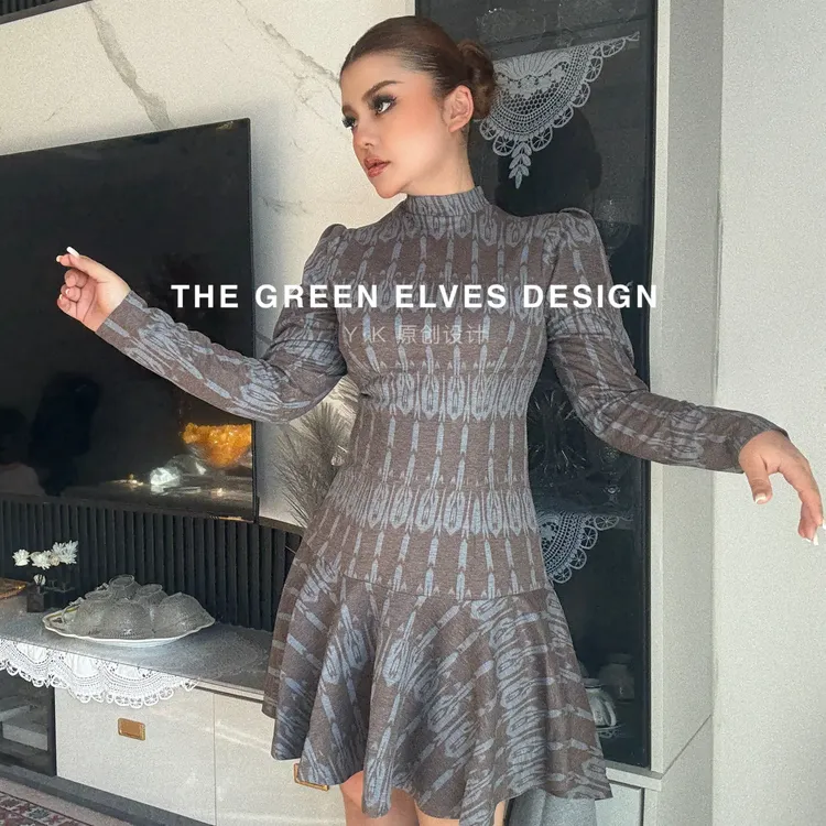 高端私人定制秋冬款艾特莱斯不规则连衣裙