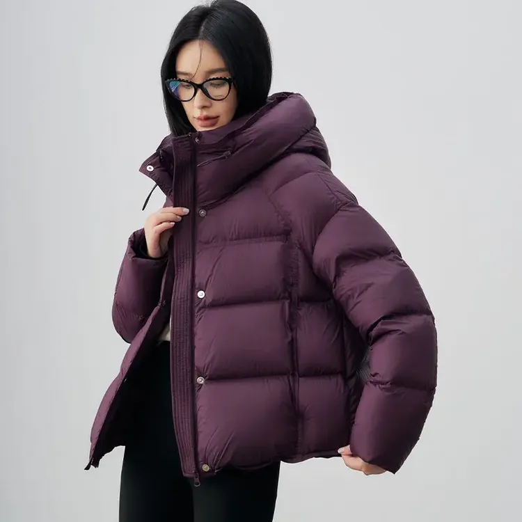 泡芙感龟背新款加厚柔软韩版连帽经典简约羽绒棉服紫色面包服女