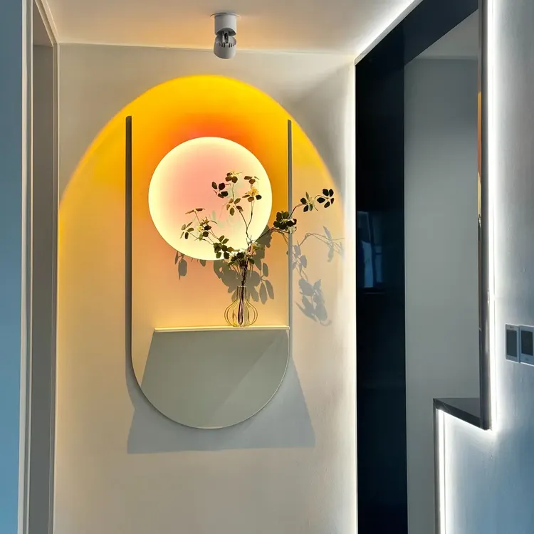 现代奶油风入户玄关装饰画落日灯画走廊过道立体肌理灯光画挂画