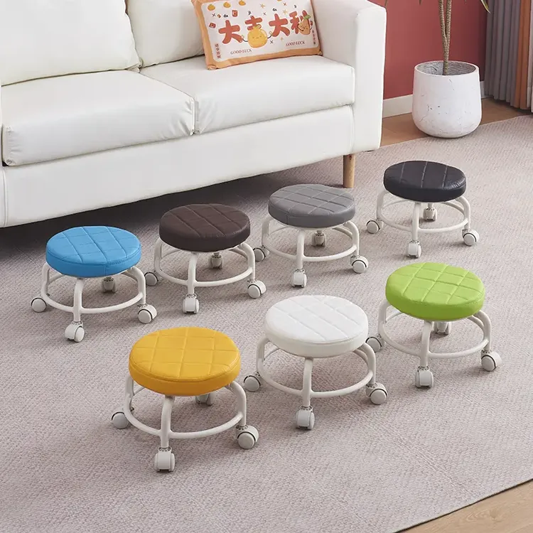 带轮小凳子带娃儿童学步登滑轮矮凳圆板凳家用可移动万向轮板凳