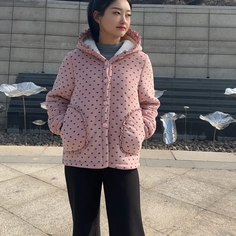 韩系碎花（连帽）冬季三层夹棉加厚保暖时尚可外穿家居服
