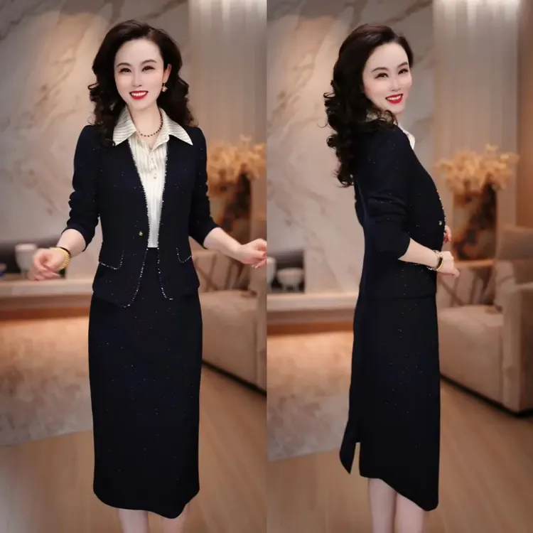 2025早秋时尚优雅清新西服外套+长袖连衣裙气质女士轻奢套装裙