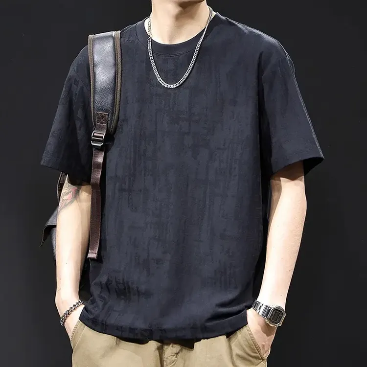 夏季薄款冰丝短袖T恤男2025新款休闲宽松大码半袖ins潮牌圆领体恤