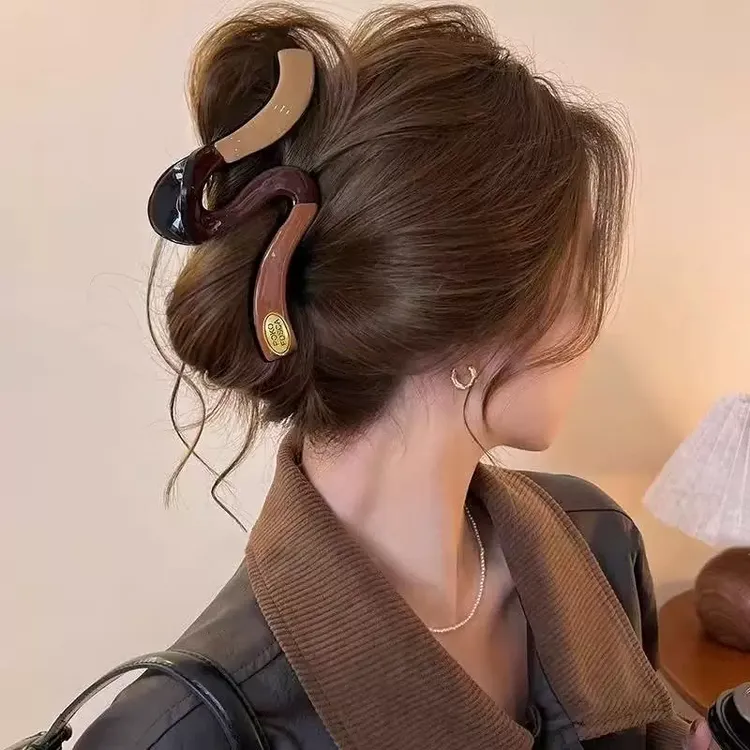 发卡法式简约撞色大号波浪气质女感鲨鱼夹2025新款后脑勺盘发头饰
