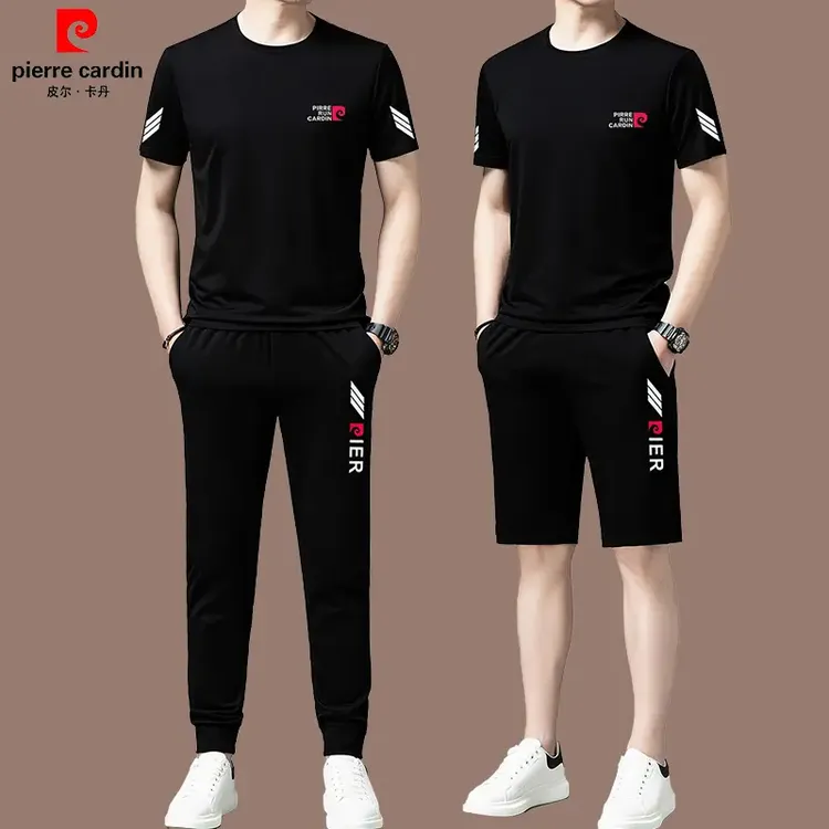 皮尔卡丹【国际大牌】夏季高档桑蚕丝男士休闲运动套装夏天薄款男装