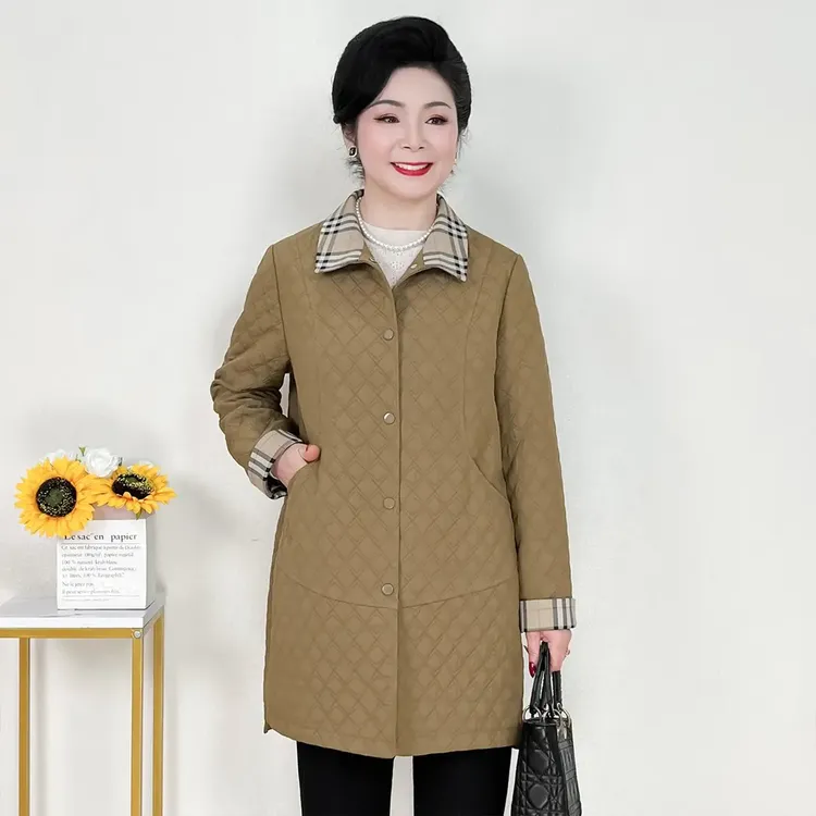 中年妈妈春装外套中长款洋气上衣2025中老年女休闲大码风衣外套