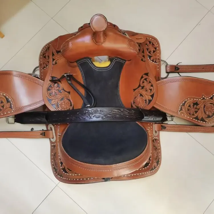 手工雕花真皮西部马鞍全套骑马装备适合野外休闲骑乘