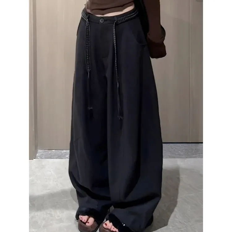 垂感弯刀休闲裤女秋2025新韩版高腰显瘦宽松阔脚裤休闲拖地长裤潮