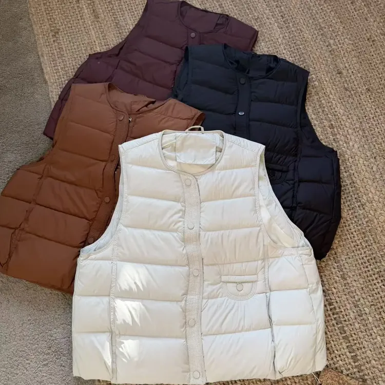 7706-薄款纯色90鸭绒百搭马甲韩版极简无袖立领羽绒服马夹时尚