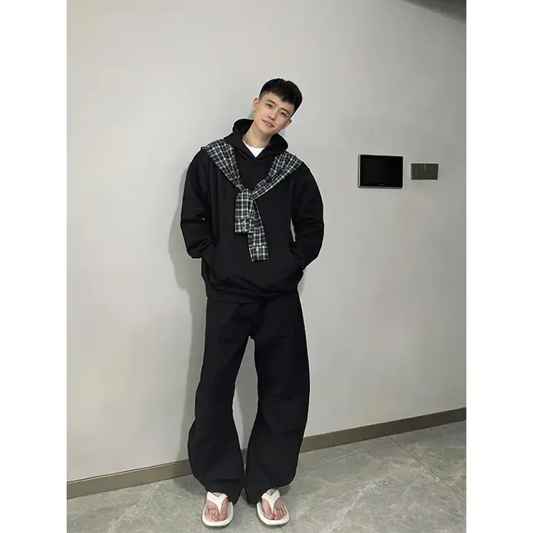 假两件披肩设计男士连帽衫美式设计感hiphop卫衣早秋宽松休闲外套