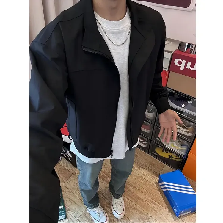黑色立领三防教练外套男款秋季高级感痞帅美式短款飞行夹克棒球服