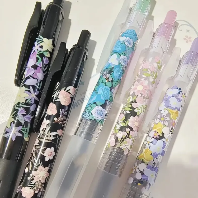 斑马法国花店限定中性笔JJ15花朵玫瑰百合桃花黑色水性笔0.5