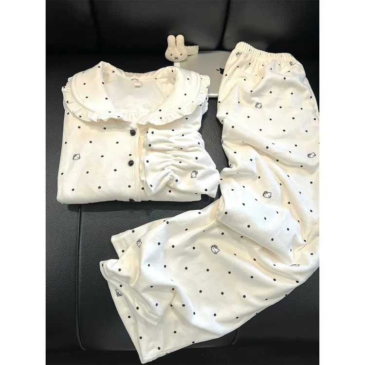 【波点Kitty】法式猫德绒睡衣女秋冬款德绒加厚保暖家居服套装冬