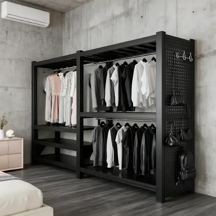 货架衣柜家用卧室置物架衣物收纳一简易组装落地洞洞板衣架衣柜子