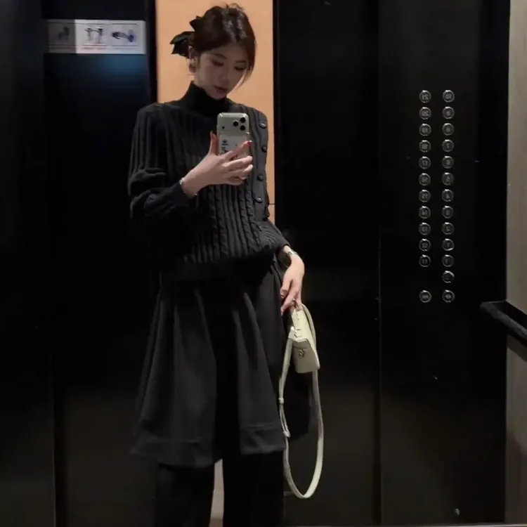 2026秋冬新款慵懒风法式高级感百搭休闲针织毛衣裤子两件套