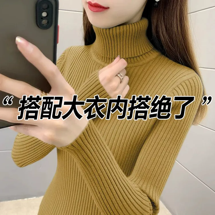 高领修身长袖冬季毛衣女装针织衫2024年厚款新款时尚内搭打底上衣