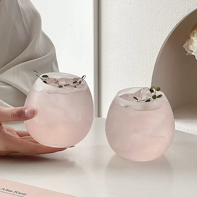 磨砂大肚玻璃杯家用女生可爱圆形透明喝水杯冷饮果汁拿铁咖啡杯子