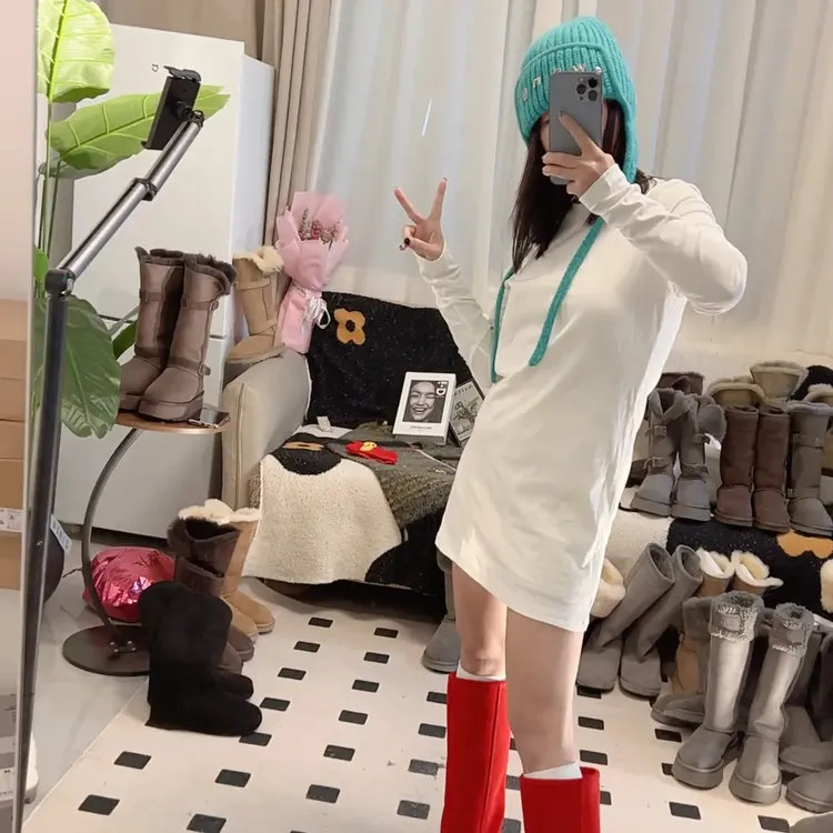 欧货高品质中长款净版棉T女纯色遮屁股圆领长袖打底衫